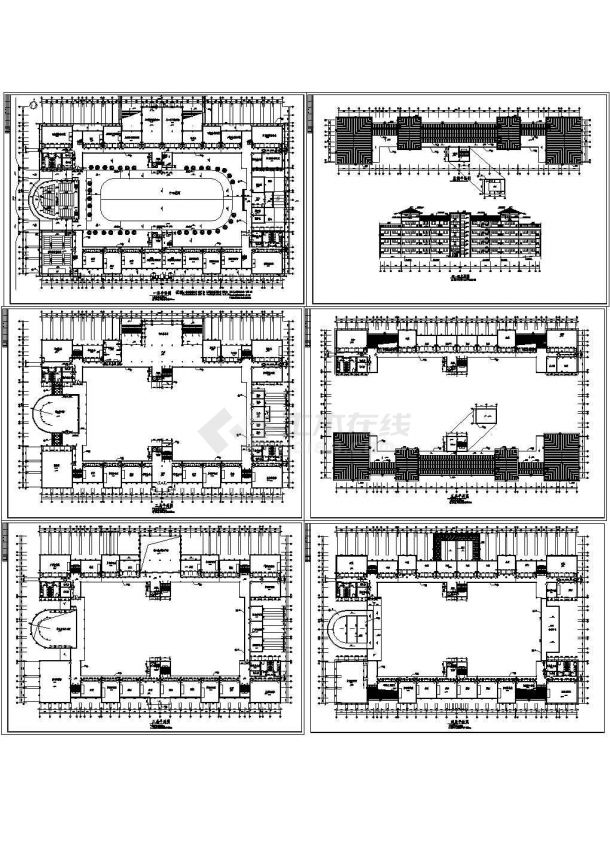 湖南工业大学顶层艺术楼建筑施工cad图（含各层平面图，立面图）-图一