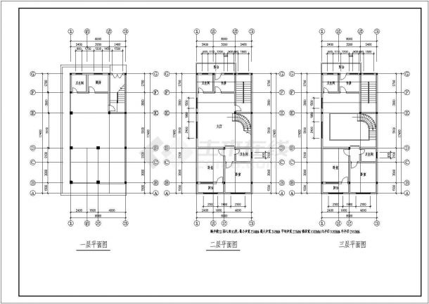 某三层综合楼平面设计CAD图-图一
