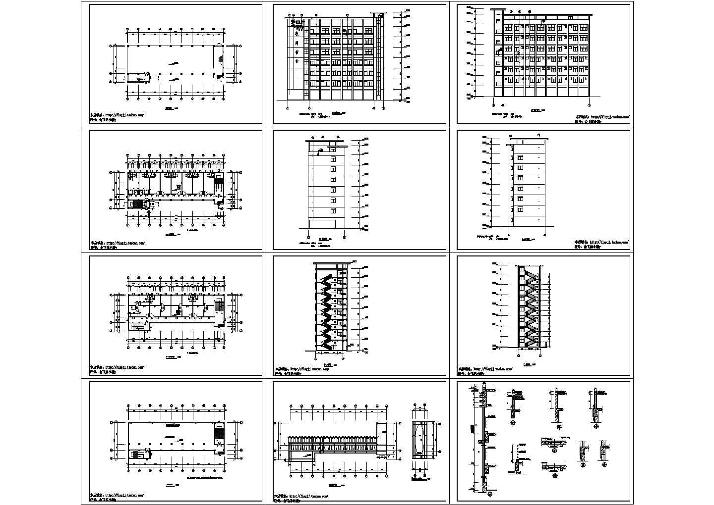 某长30.4米宽11.6米6层教师宿舍楼建筑施工图（平立剖大样）