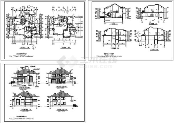 江西2层农村别墅住宅建筑设计施工cad图纸，共三张-图一