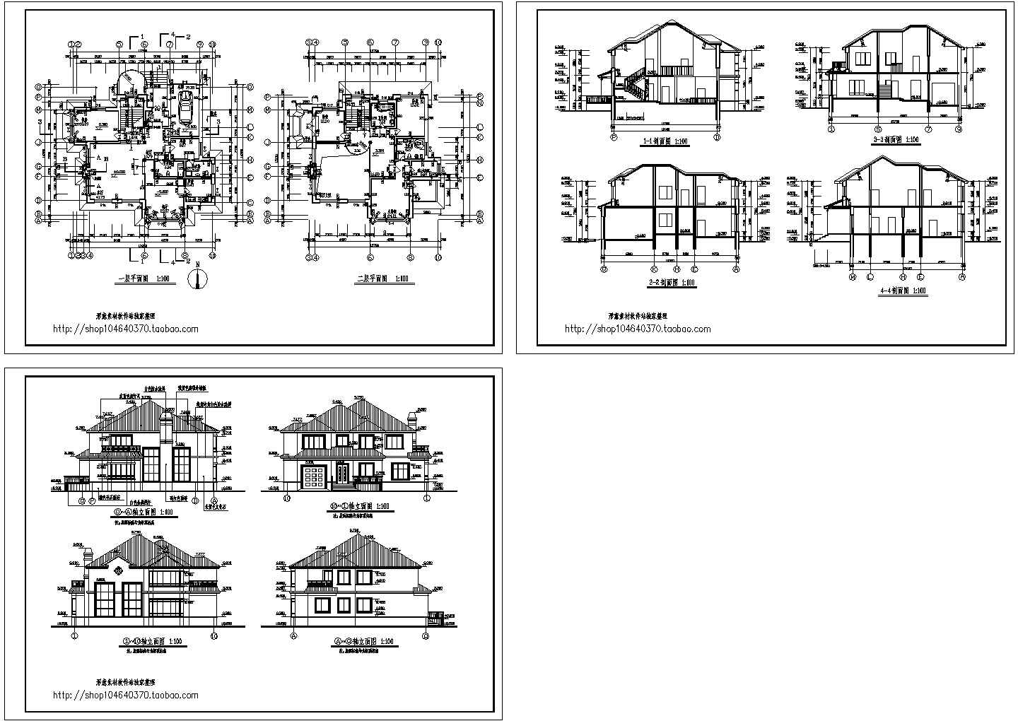 江西2层农村别墅住宅建筑设计施工cad图纸，共三张
