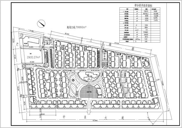 某现代高档住宅小区（总用地70075㎡）规划设计cad方案总平面图（含技术经济指标）-图二