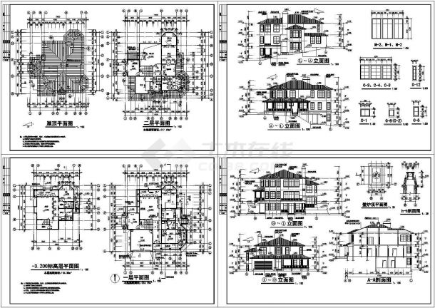 2层高档别墅规划设计建筑施工cad图纸，共四张-图一