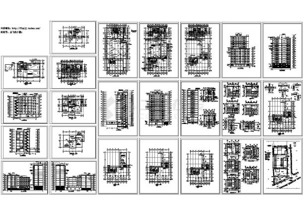 1+13层框架剪力墙商铺宾馆综合楼建筑施工图纸（CAD，24张图纸）-图一
