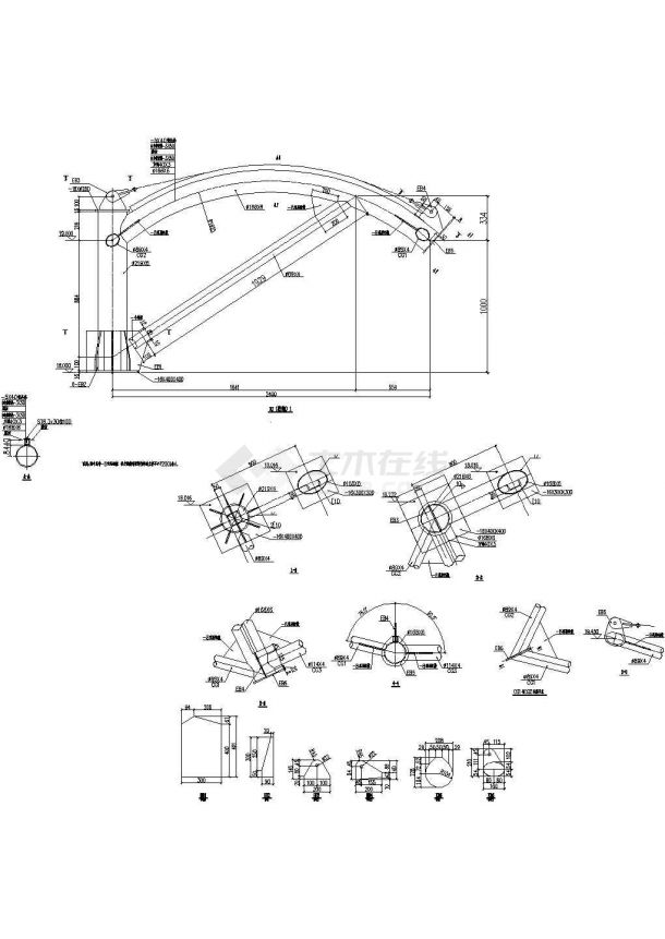 某工程膜结构桁架设计cad节点详图（标注详细，8张图）-图一
