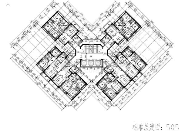 大型楼盘一梯六户经典户型505平米建筑设计图-图二