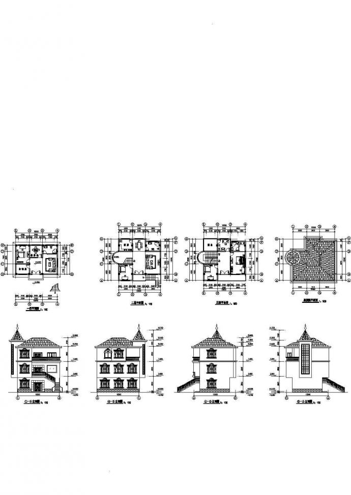 农村某地多层自建别墅全套装修施工设计cad图（含立面图，各层平面图）_图1