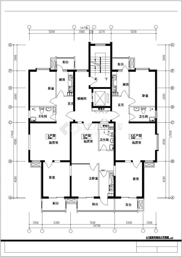 楼盘内一梯七户经典户型179平米电梯高层建筑设计图纸