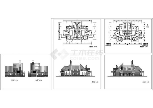 排屋别墅建筑图纸（CAD，6张图纸）-图一