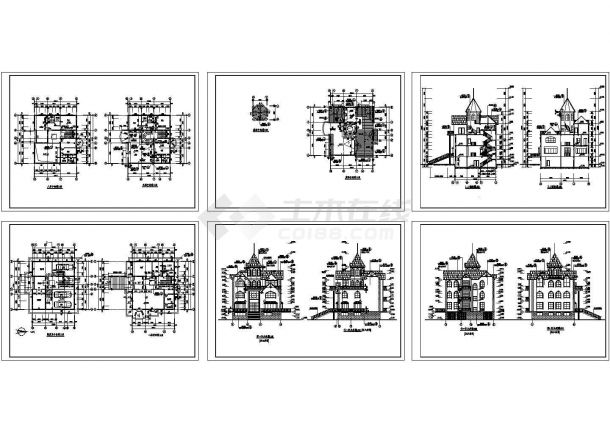 欧式私人别墅建筑施工图（CAD，6张图纸）-图一