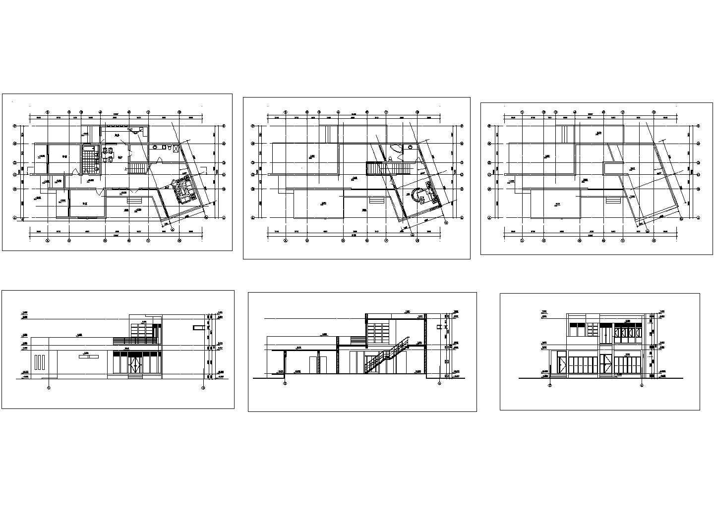 某现代风车型别墅（地上二层，框架结构）设计cad建筑施工图纸（含高清效果图）