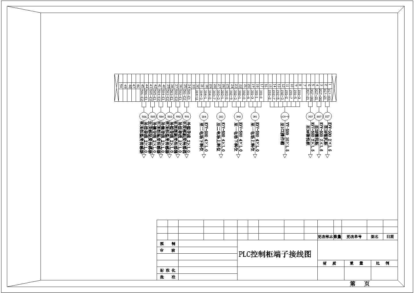 某PLC柜端子接线图CAD节点构造剖面图纸