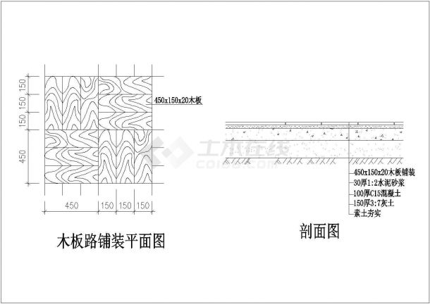 某木板路铺装CAD设计构造节点方案-图一