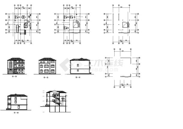 某村镇3层欧式风格别墅建筑设计CAD施工图-图一