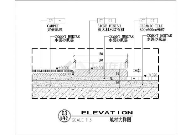 某地毯与卫生间收口CAD完整构造节点图-图一