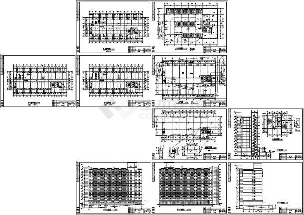 某中学十三层学生公寓楼建筑方案图，10张图纸-图一