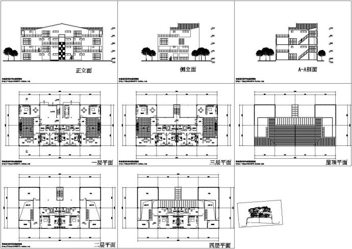 山东四层别墅住宅建筑设计施工cad图纸，共九张_图1