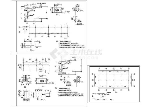 某简易车棚结构cad详细设计图-图一