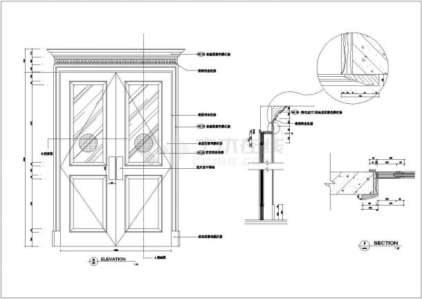 某欧式双开造型门CAD完整节点设计详图-图一