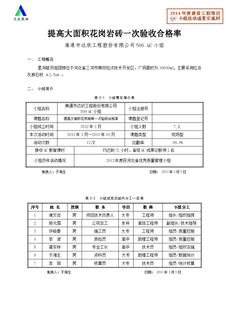 提高花岗岩砖一次验收合格率-图一