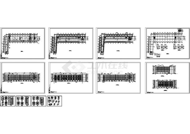 5层L型大学生宿舍楼建筑设计施工cad图，共十二张-图一