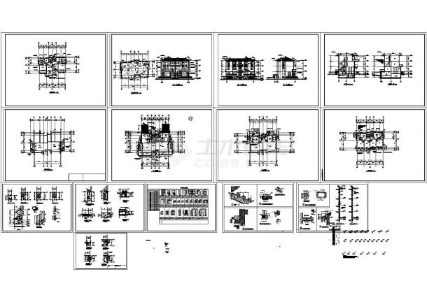 双拼别墅建筑方案施工CAD图-图一