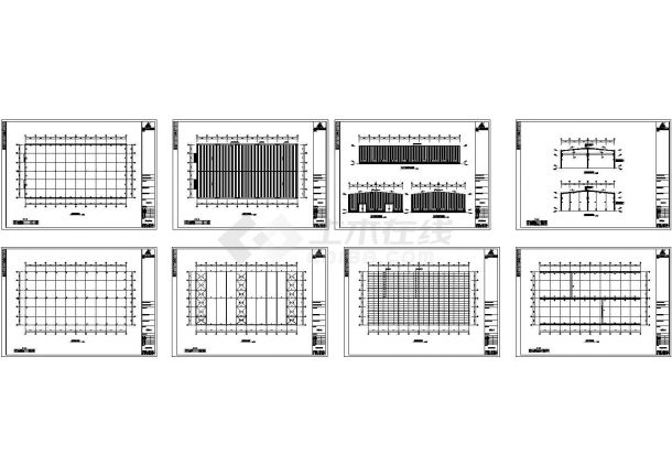 1956平方米钢结构厂房工程设计施工cad图纸，共八张-图一