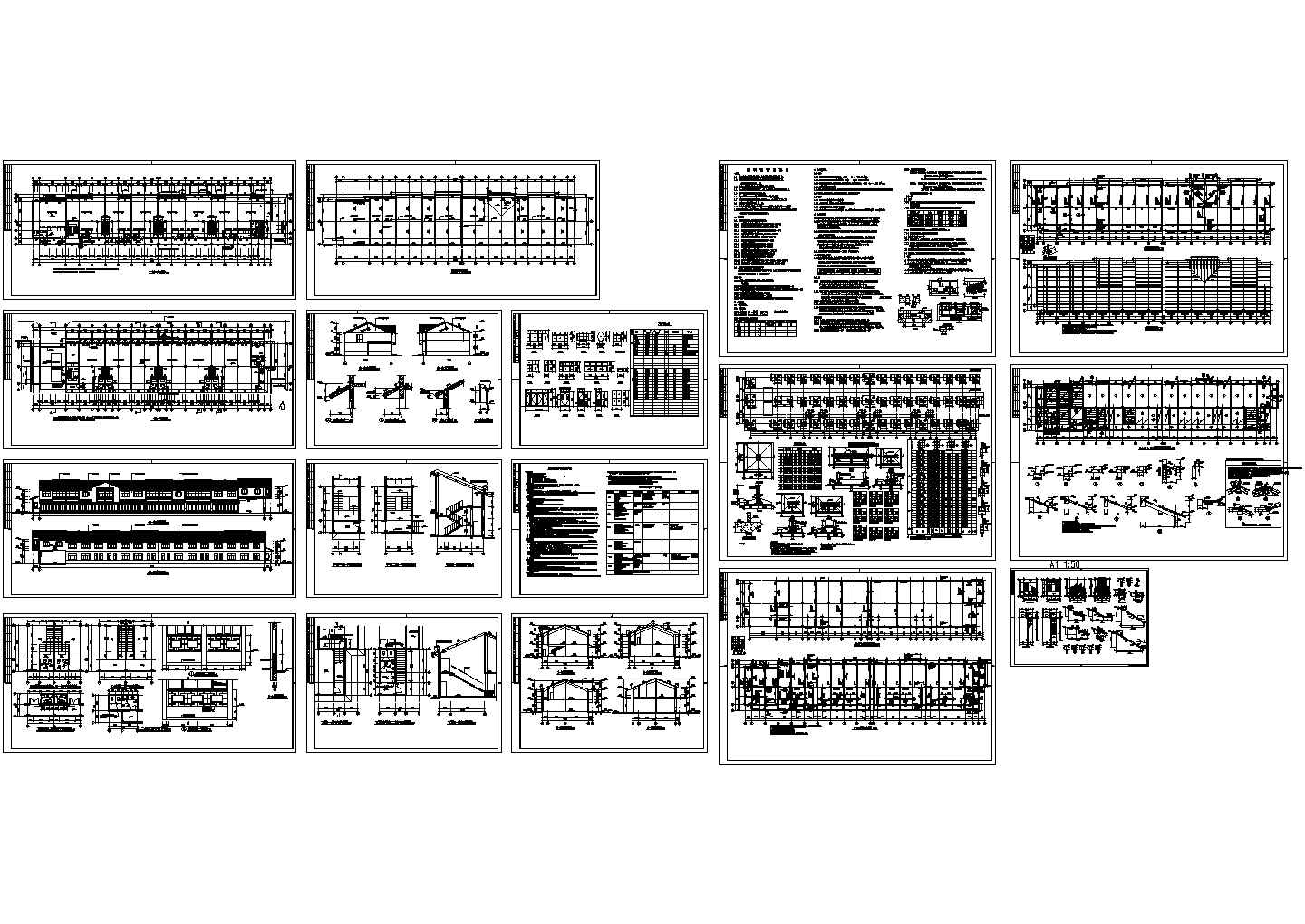 办公楼设计_二层综合办公楼结构施工图（CAD含建筑图)，17张图纸