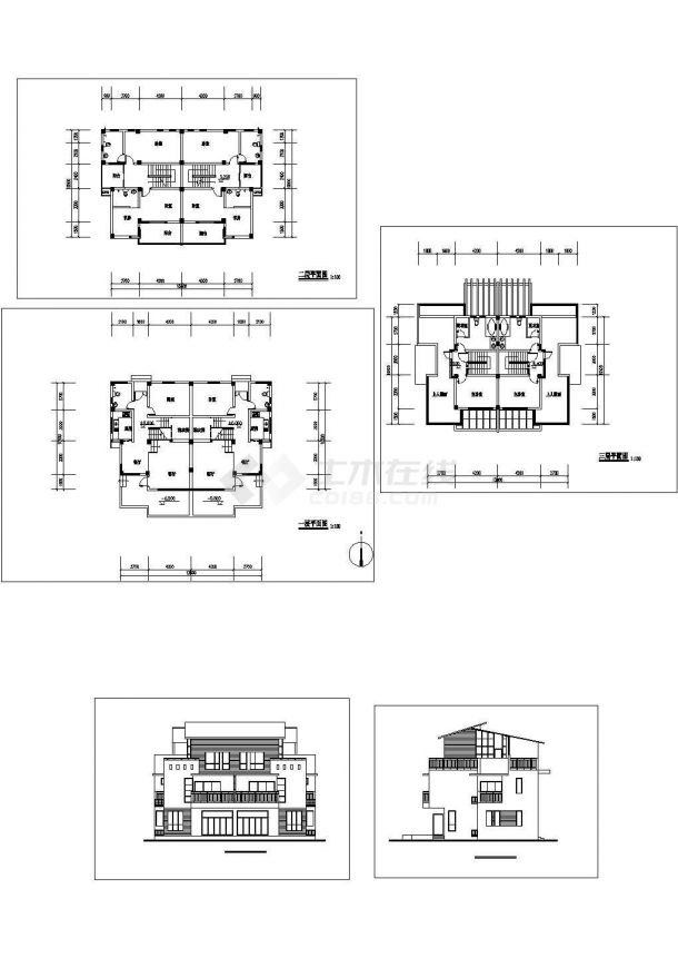 某二层砖混结构双拼别墅设计cad建筑方案图（含设计说明，含效果图）-图一