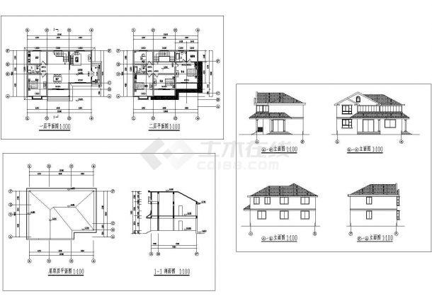某二层砖混结构乡村别墅设计cad全套建筑方案图（含效果图）-图一