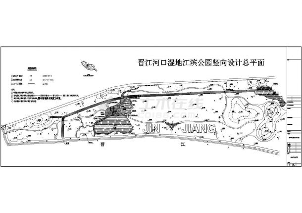 某福建晋江河口湿地江滨公园CAD施工图及小品定位图-图一