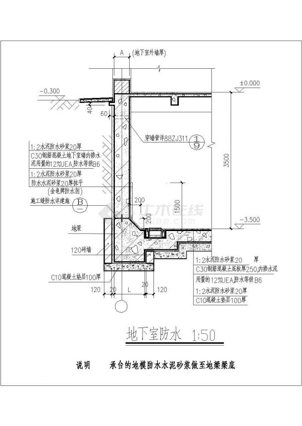 某地下室防水CAD节点构造全套设计图-图一