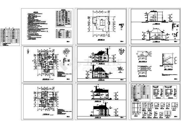 某两层整套别墅建筑设计CAD图纸-图一