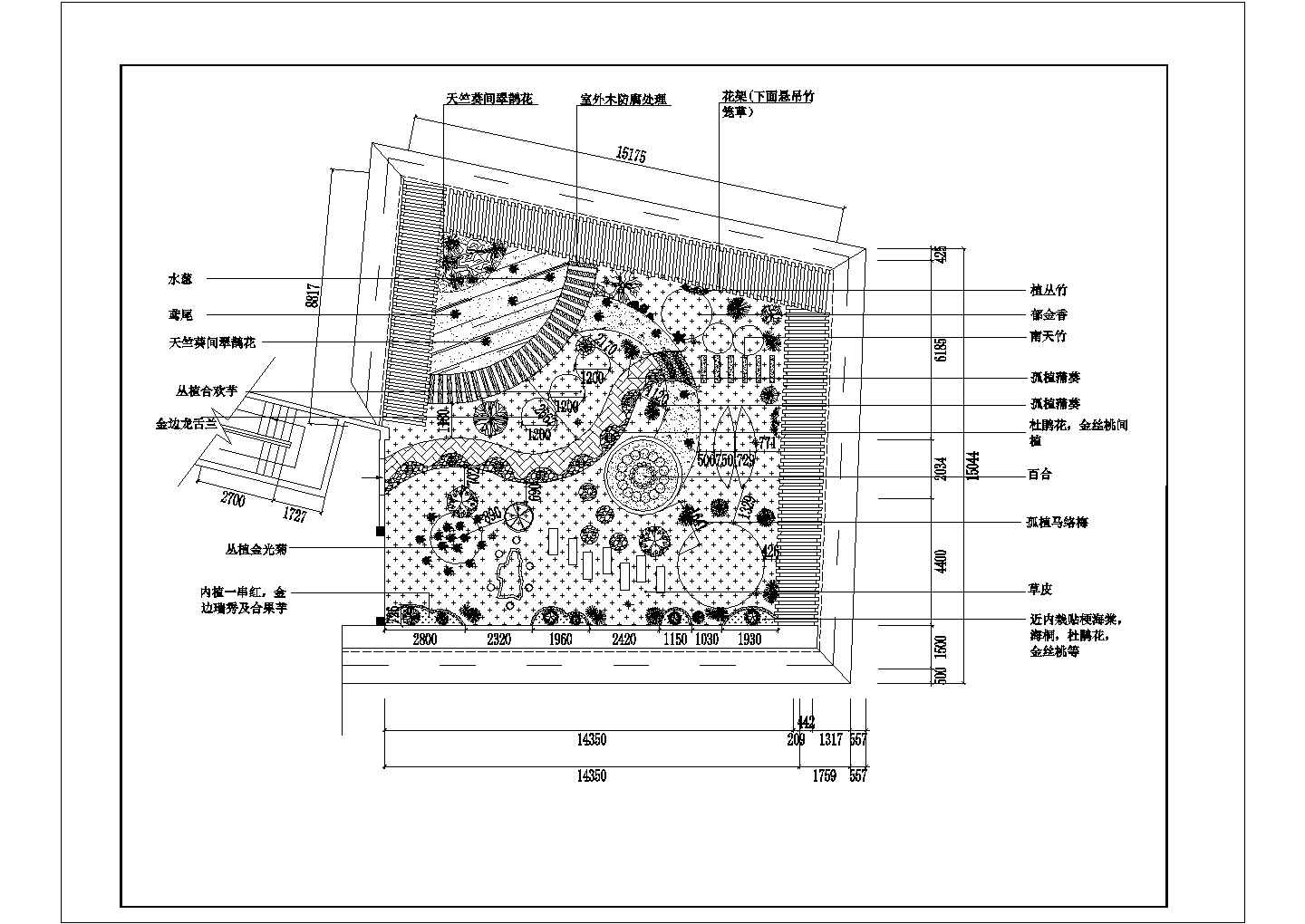 某特色主题花园CAD设计构造节点完整方案图纸