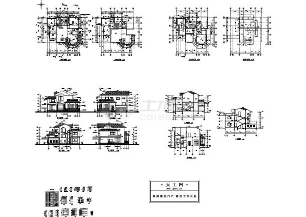 3层现代风格别墅住宅建筑设计施工cad图纸，共十张-图一