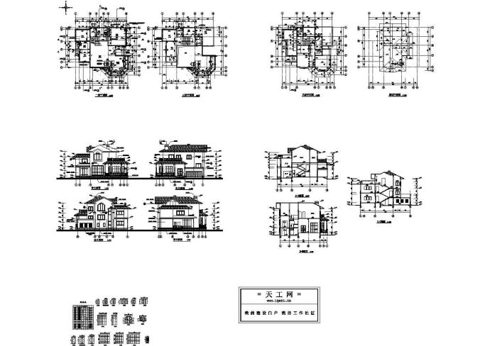 3层现代风格别墅住宅建筑设计施工cad图纸，共十张_图1