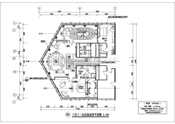 上海某五星级酒店总统套房平面设计CAD施工图-图一