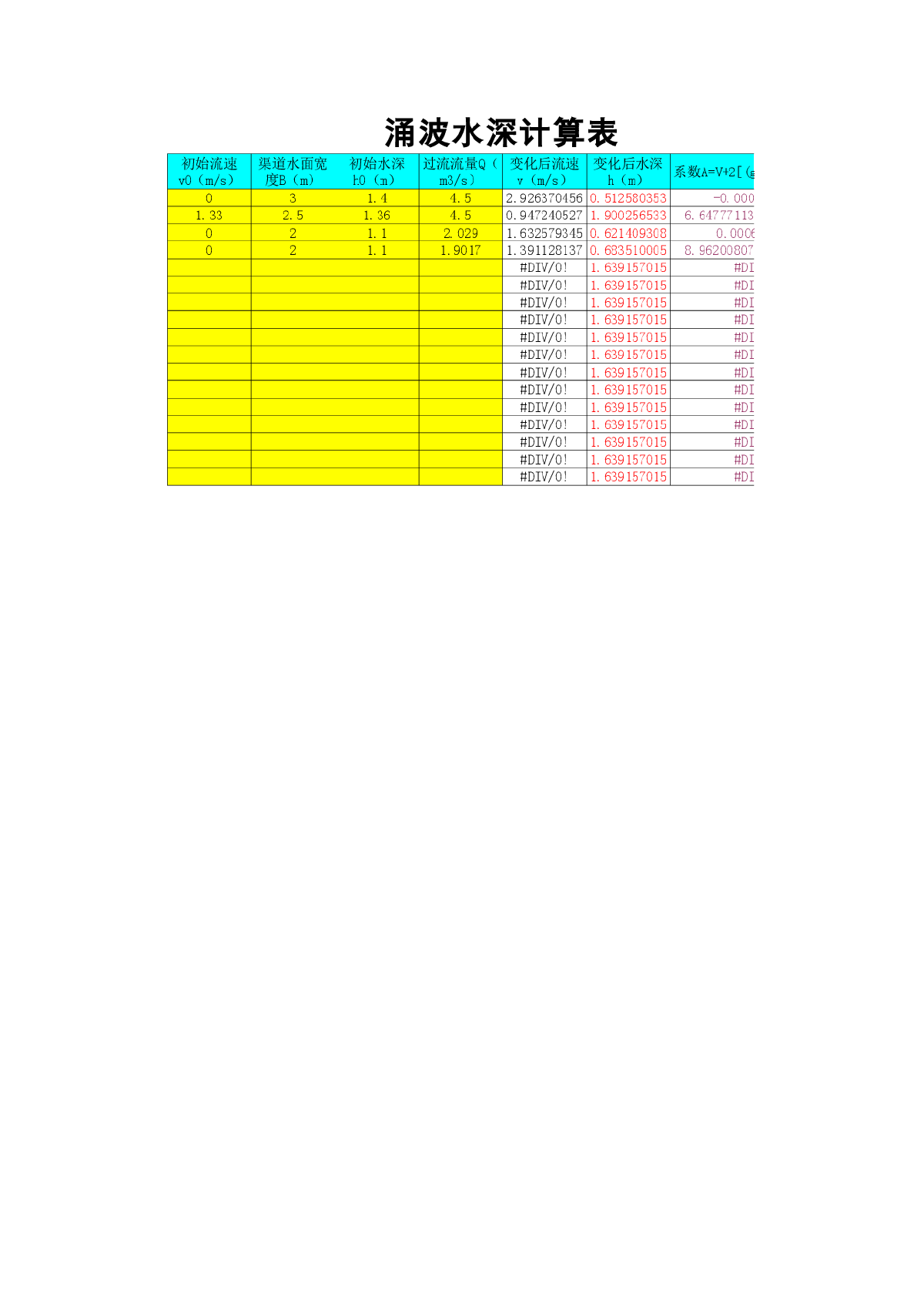 无压隧洞，明渠计算表格-图二