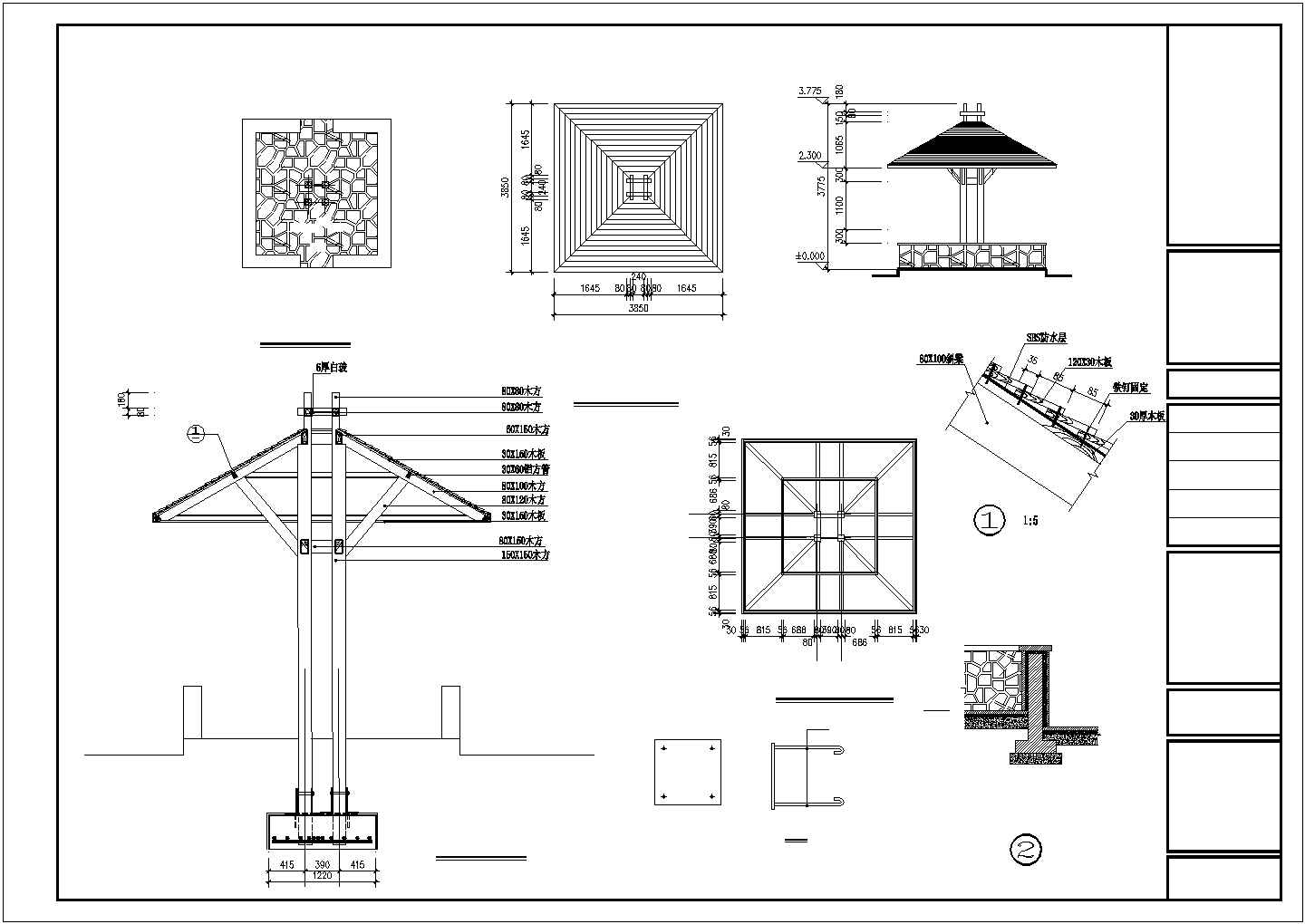 简约景观凉亭施工CAD平面布置图
