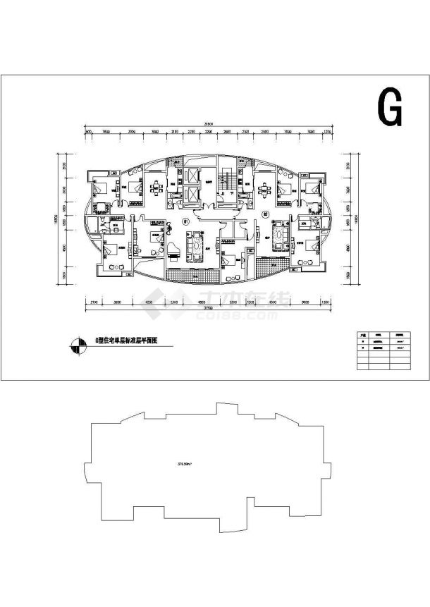 1楼梯2电梯2户cad设计图：4室2厅【G1-208.15平 G2-183.75平】 小高层-图一