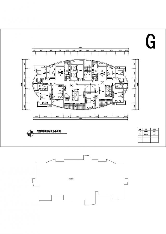 1楼梯2电梯2户cad设计图：4室2厅【G1-208.15平 G2-183.75平】 小高层_图1
