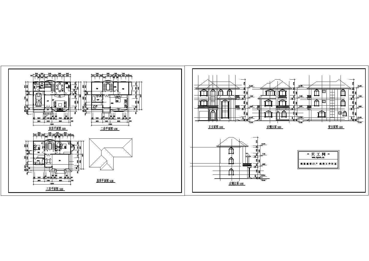 多层别墅建筑图连效果图CAD完整全套大样图详细图纸