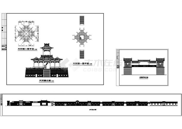 某地市区精品古建筑全套施工设计cad图纸（含天河楼一层平面图，立面图）-图一