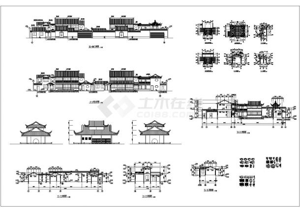 【杭州】某地多层仿古建筑全套施工设计cad图纸（含剖面图）-图一