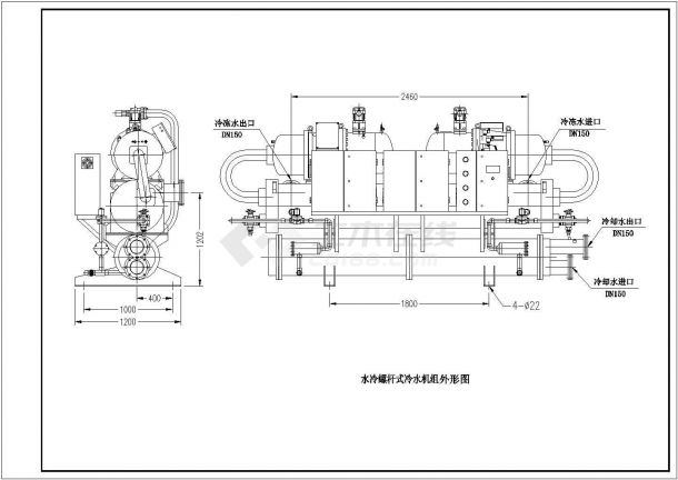 水冷螺杆式冷水机组外形图cad施工图设计-图一