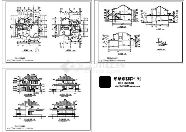 二层别墅现代风别墅建筑施工cad图(含效果图，共十张)-图一