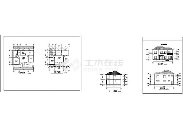 二层单体别墅方案设计cad图(含效果图，共五张)-图一
