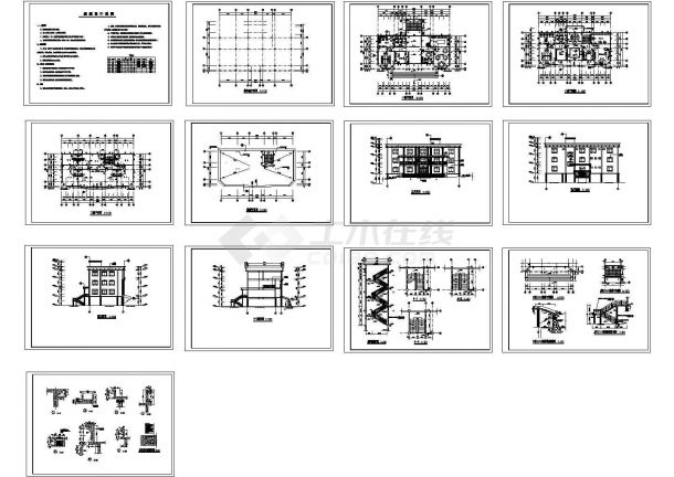 办公楼设计_三层办公楼全套建筑施工图 CAD-图一
