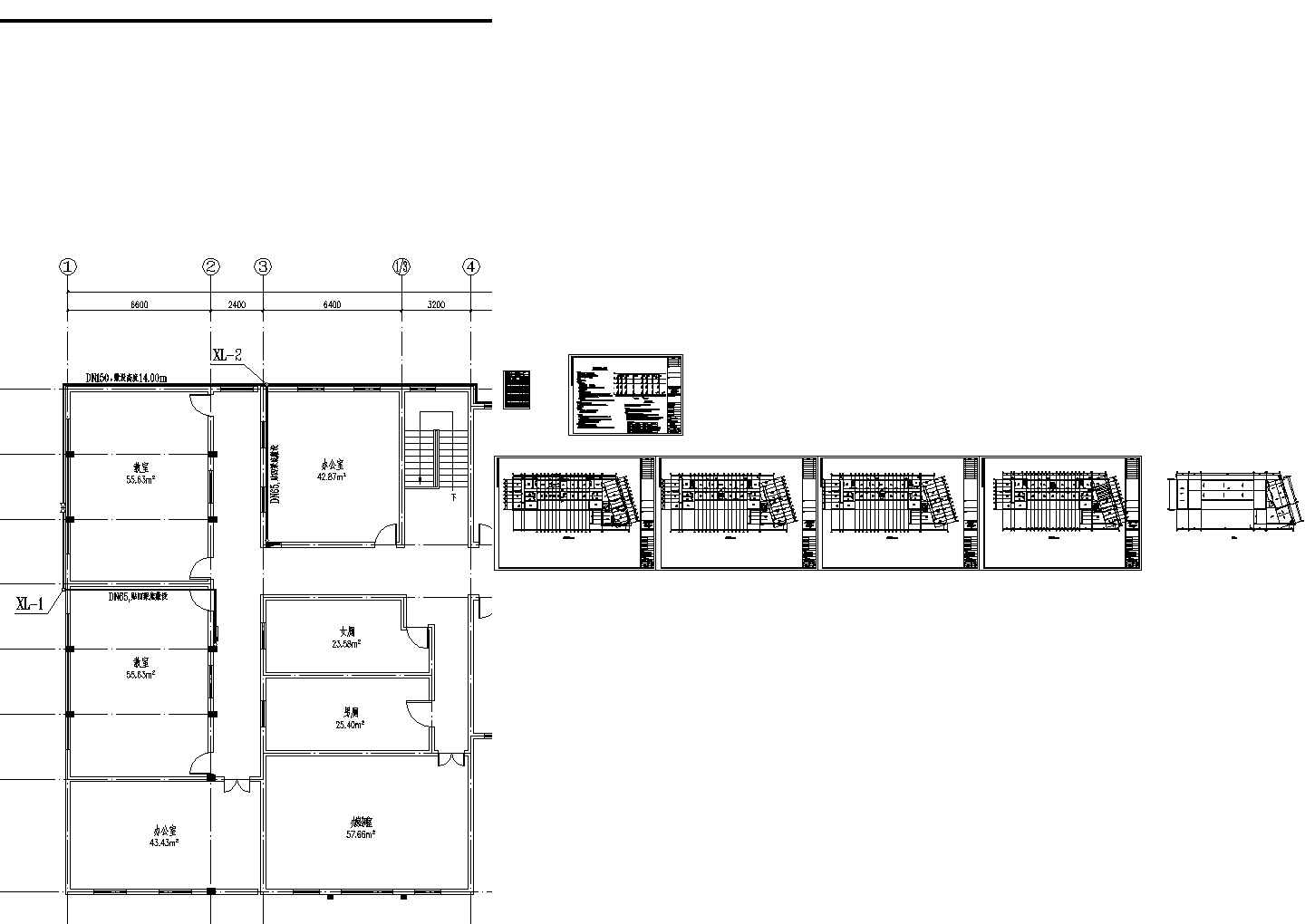 3层框架结构中学屋顶加建改造施工图(现4层)CAD