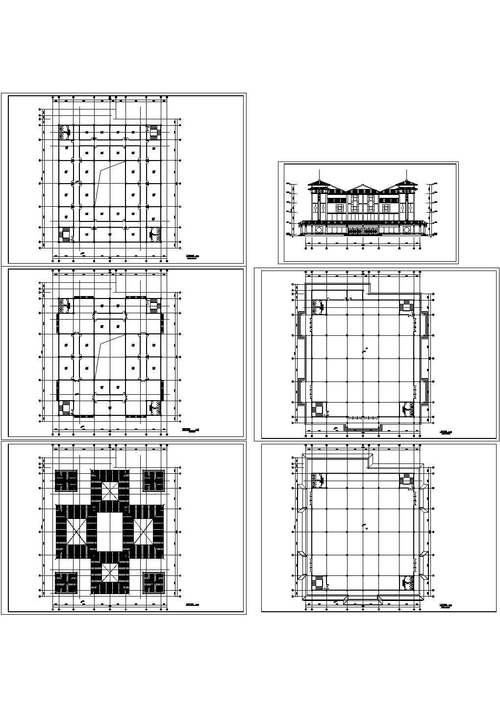 某地现代仿古建筑服务中心全套施工设计cad图纸（含各层平面图）